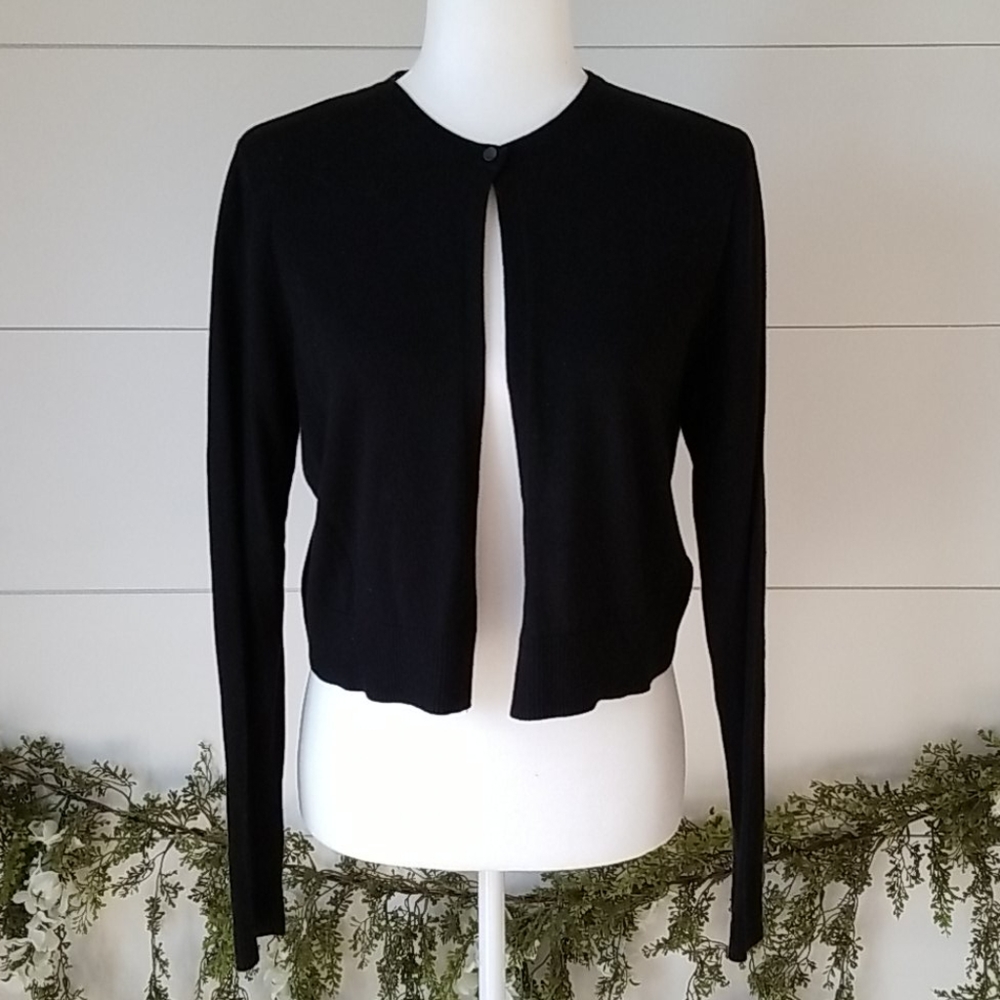 Chaps Black One Button Crop Cardigan Sweater